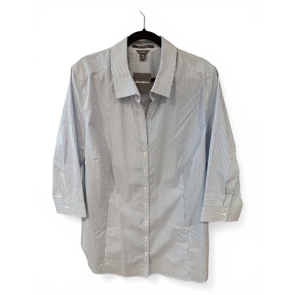 Eddie Bauer 3X Wrinkle Free Blue Stripe Button Shirt Plus Size Workwear
